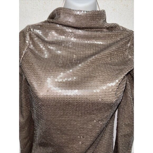 KHY Sequin Maxi Dress Champagne XS Kylie Jenner Long Sleeve Low Back Lined - Picture 2 of 16